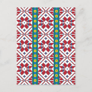 Carte Postale Motif géométrique tribal rouge, bleu et blanc étoi