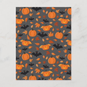 Carte Postale Motif Helloween   citrouille, chauve-souris, feuil