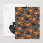Carte Postale Motif Helloween | citrouille, chauve-souris, feuil (Devant / Derrière)