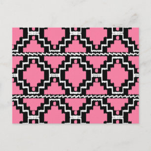 Carte Postale Motif Ikat Aztec - Fuchsia rose, noir et blanc