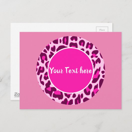 Carte Postale Motif imprimé léopard cercle mode rose (Devant / Derrière)