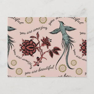Carte Postale Motif Inspirationnel Oiseau Floral