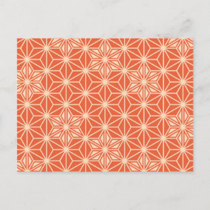 Carte Postale Motif japonais Asanoha - corail orange