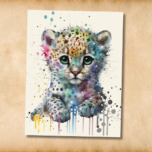 Carte Postale Motif Léopard Aquarelle Ivoire Minimaliste