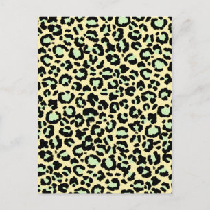 Carte Postale Motif léopard en vert menthe sur fond avoine 