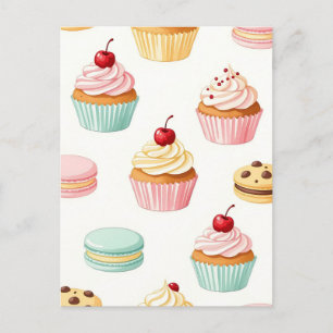 Carte Postale Motif Macaron Gâteau Sucré