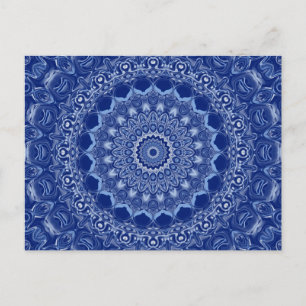 Carte Postale Motif Mandala Bleu avec Symétrie en Explosion Stel