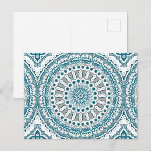 Carte Postale Motif Mandala Côtier Sarcelle et Beige (Devant / Derrière)