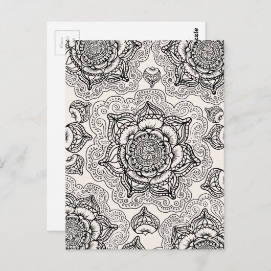 Carte Postale Motif Mandala super noir et blanc (Devant / Derrière)