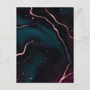 Carte Postale Motif Marbre Galaxie Or Rose Émeraude
