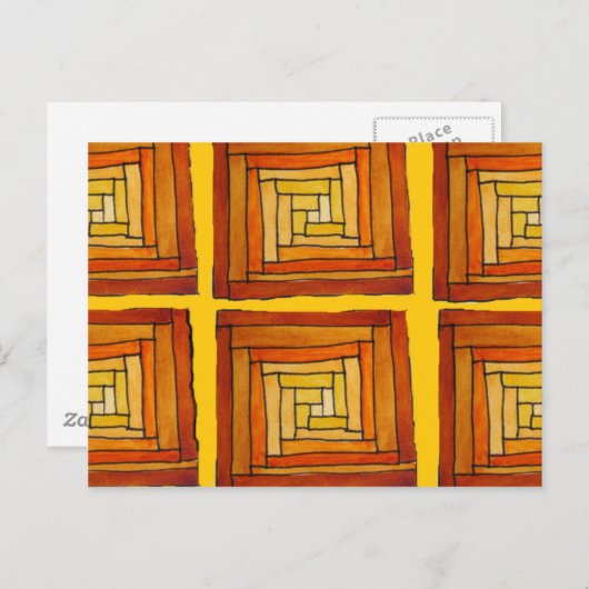 Carte Postale motif marron art déco rétro carré (Devant / Derrière)