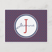 Carte Postale Motif Monogram Blue & Red Quatrefoil Trellis (Devant)