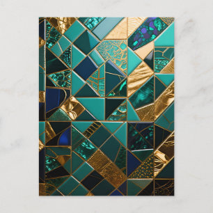 Carte Postale Motif mosaïque géométrique doré sarcelle de luxe