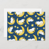 Carte Postale Motif mouton, Mouton couché, Lune, Étoiles (Devant / Derrière)