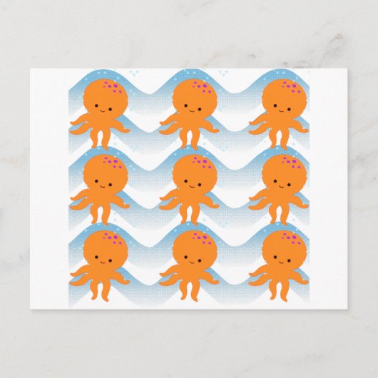 Carte Postale Motif Octopus Orange Et Vagues Bleues (Devant)