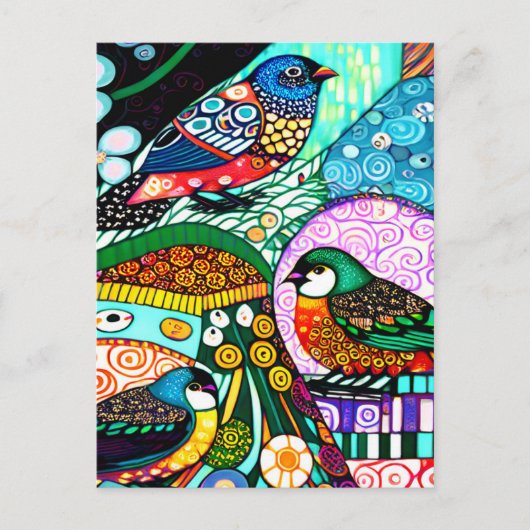 Carte Postale Motif oiseaux modernes gras (Devant)