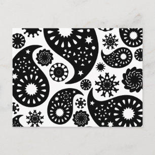 Carte Postale Motif Paisley noir et blanc.