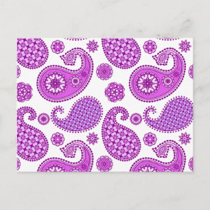 Carte Postale Motif Paisley, violet, violet et blanc