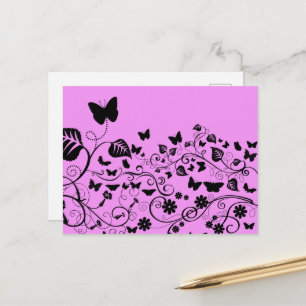 Carte Postale Motif Papillon, Motif De Papillons, Rose