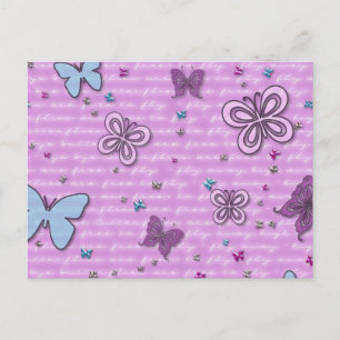 Carte Postale Motif Papillon rose et violet