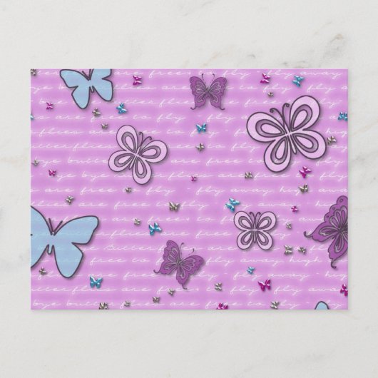 Carte Postale Motif Papillon rose et violet (Devant)