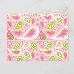 Carte Postale Motif Passez Bright Pink et Lime Green Paisley