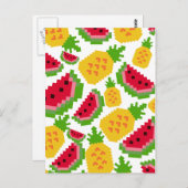 Carte Postale Motif Pixel de Pastèque et de Ananas Tropical (Devant / Derrière)