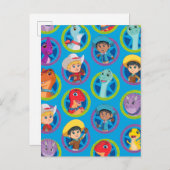 Carte Postale Motif Ranch de dinosaures colorés (Devant / Derrière)