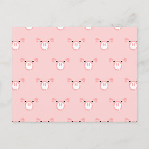 Carte Postale Motif répétitif face de porc rose