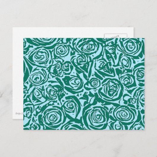 Carte Postale Motif Rose Abstrait moderne, Turquoise et Aqua (Devant / Derrière)