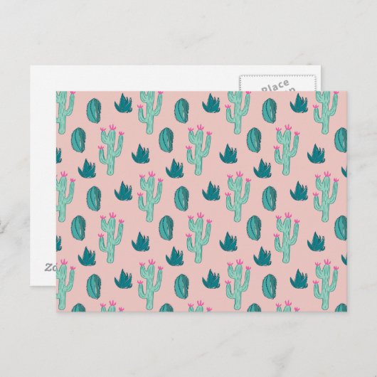 Carte Postale Motif rose et vert mignon Cactus (Devant / Derrière)