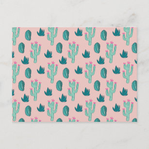 Carte Postale Motif rose et vert mignon Cactus