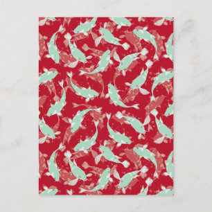 Carte Postale Motif rouge et vert - Koi Fish