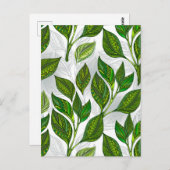 Carte Postale Motif sans couture avec Feuilles de thé vert (Devant / Derrière)
