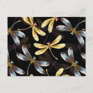 Carte Postale Motif sans couture avec libellules dorées