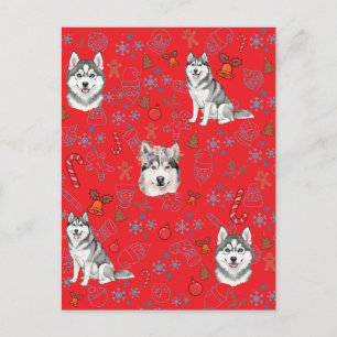 Carte Postale Motif sans couture de chien Husky mignon Noël Hive