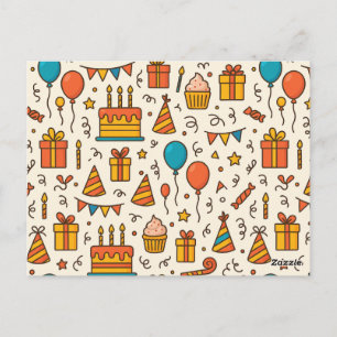 Carte Postale Motif sans couture de fête d'anniversaire vibrant
