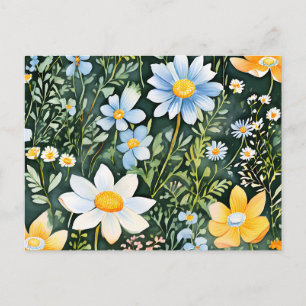 Carte Postale Motif sans couture de fleurs sauvages à l'aquarell