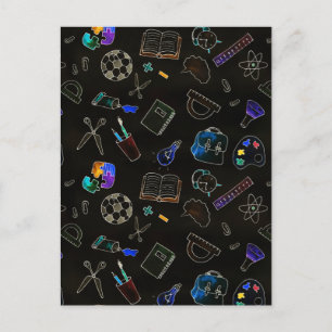 Carte Postale Motif sans couture de fournitures scolaires, école