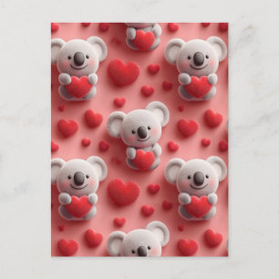 Carte Postale Motif sans couture de koala duveteux 3D et de cœur