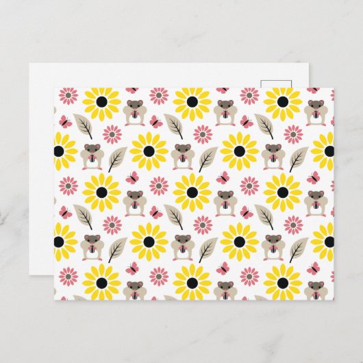 Carte Postale Motif sans couture Hamster & Tournesol (Devant / Derrière)