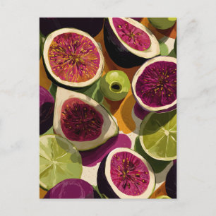 Carte Postale Motif sans couture vibrant de figues tranchées et