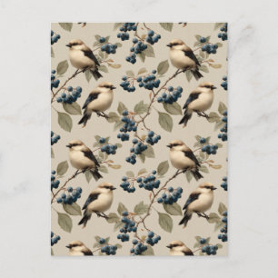 Carte Postale Motif sans couture Vintage Oiseau et Myrtille