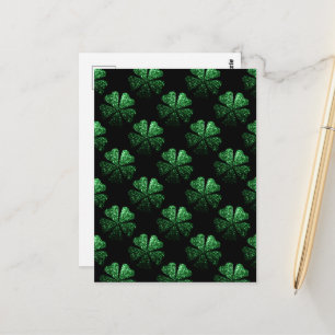 Carte Postale Motif Shamrock brillant vert foncé sur noir