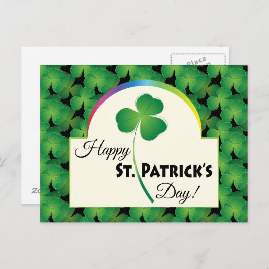 Carte Postale Motif Shamrock vert, Bonne Saint Patrick (Devant / Derrière)