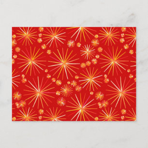 Carte Postale Motif Spoutnik du milieu du siècle, Rouge Profond