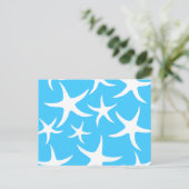 Carte Postale Motif Starfish, bleu turquoise clair et blanc. (Debout devant)