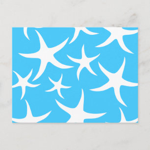 Carte Postale Motif Starfish, bleu turquoise clair et blanc.