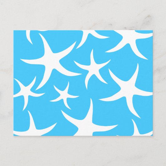 Carte Postale Motif Starfish, bleu turquoise clair et blanc. (Devant)