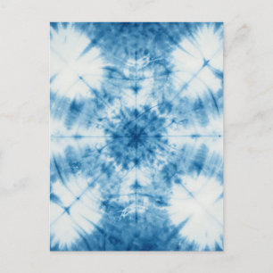 Carte Postale Motif Tie Dye Shibori Bleu Indigo